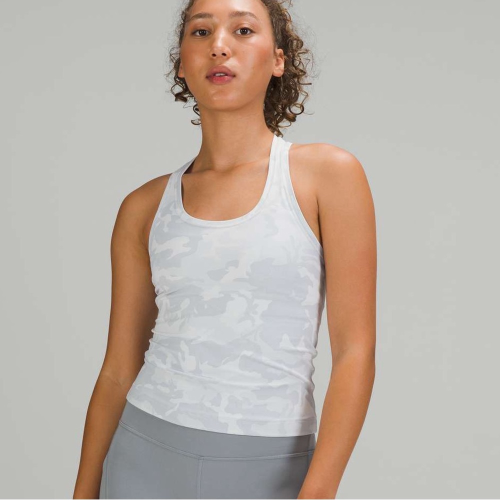 LULULEMON white camo cool racerback tank race length nulu 8